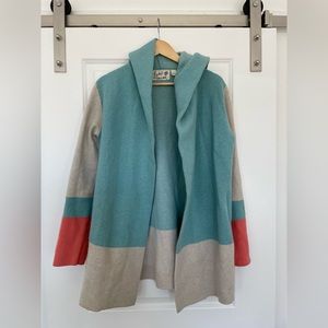 Anthropologie Field Flower 100% Wool Colorblock Hooded Cardigan Sweater Size M